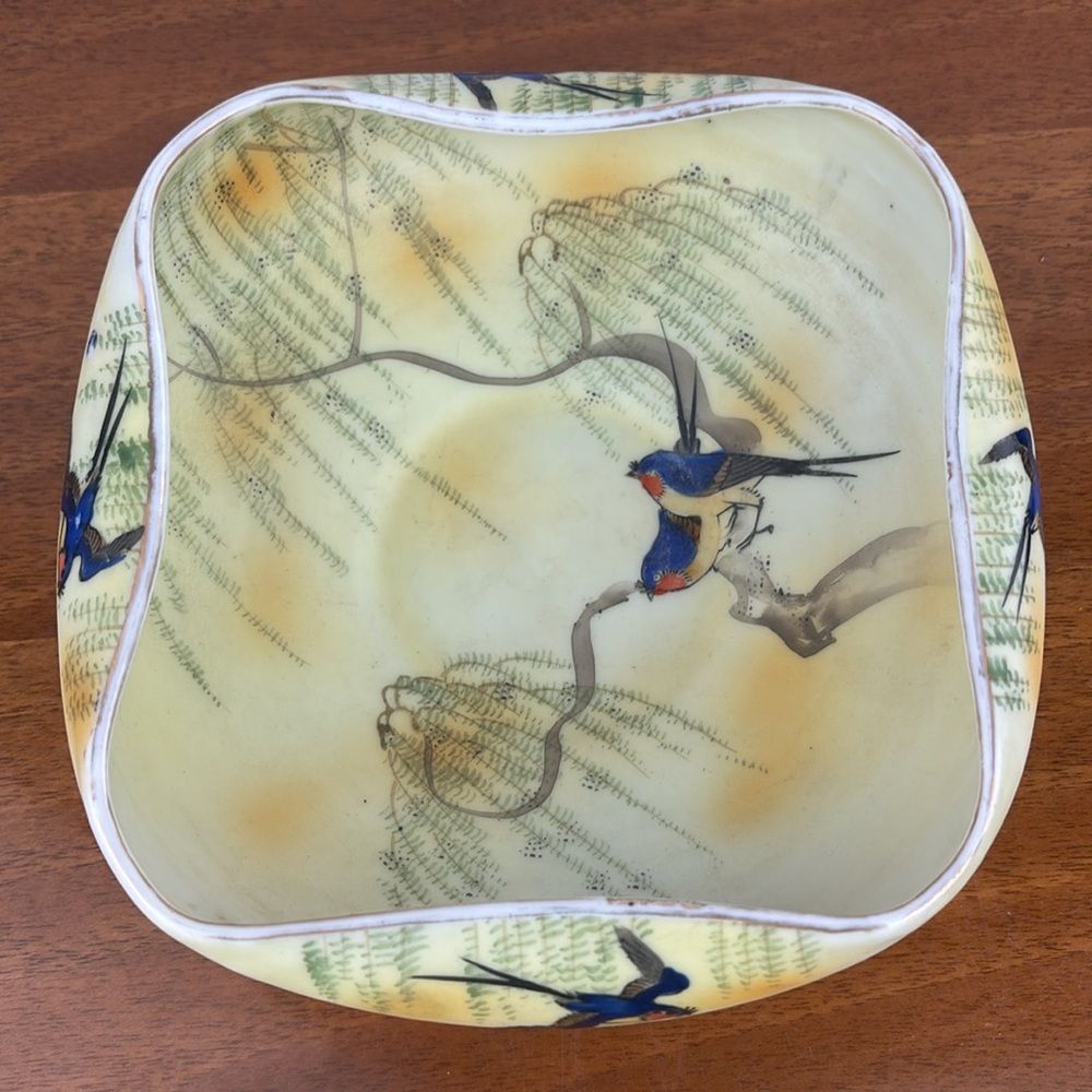 Antique hand painted Nippon s&k blue sparrow and willow dish